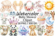 Watercolor Baby Shower Clipart, an Illustration by Design Market (Thumbnail 1 of 3)