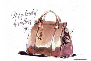 Watercolor Female Brown Handbag