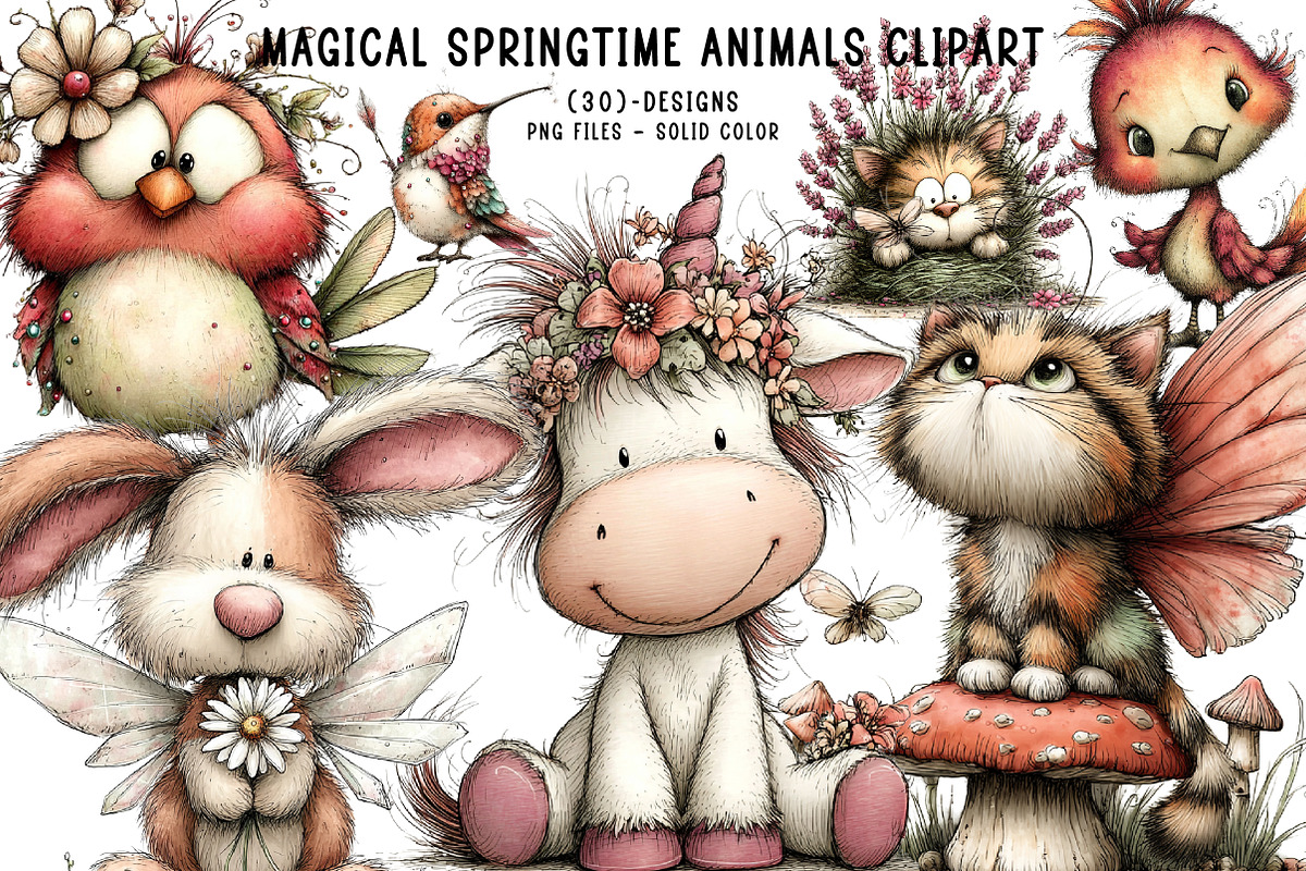 Magical springtime animals clipart, an Illustration by CreationArt (Photo 1 of 6)