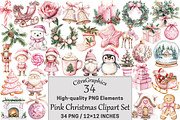 Pink Christmas Clipart Set, a Seasonal Illustration by CitraGraphics (Thumbnail 1 of 5)