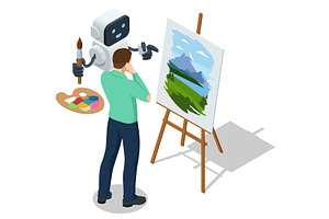 AI art assistant. Isometric AI robot, a Person Illustration by Golden Sikorka