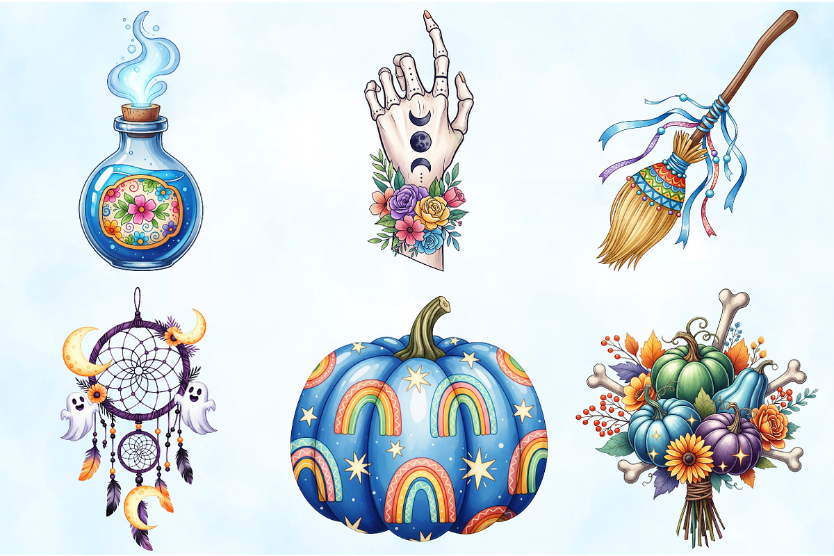 Blue Boho Halloween Sublimation PNG, an Illustration by Craft Nest (Photo 3 of 9)