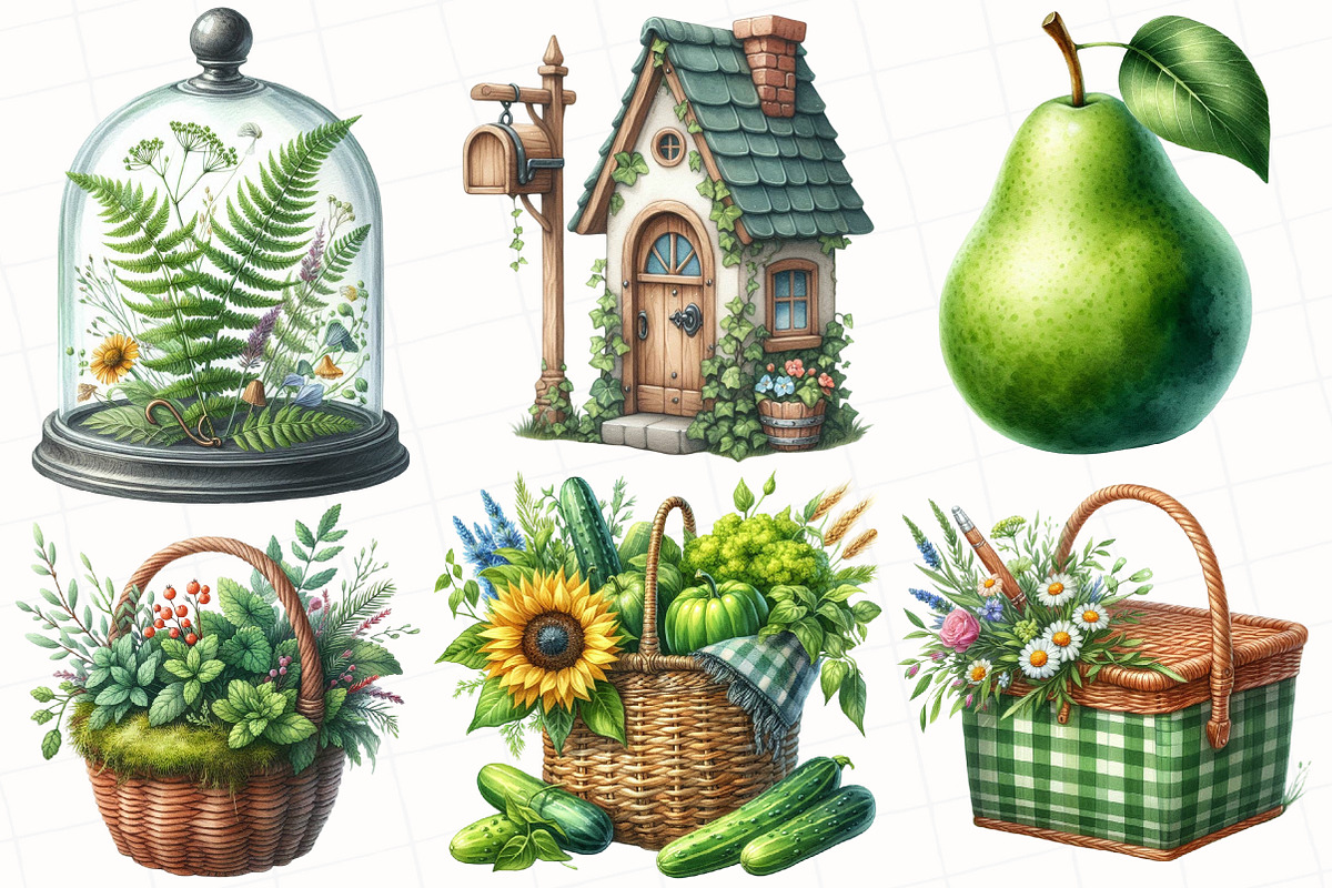 Green Summer Cottagecore Clipart, an Illustration by OK Design (Photo 4 of 4)