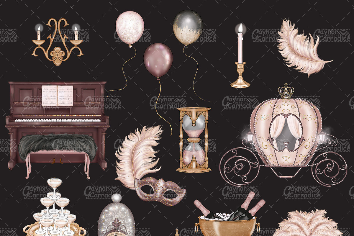 Midnight Masquerade New Year Clipart, an Illustration by Gaynor Carradice Designs (Photo 3 of 3)