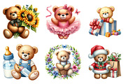 Watercolor Teddy Bear Clipart, an Illustration by SinaCreation (Thumbnail 3 of 5)