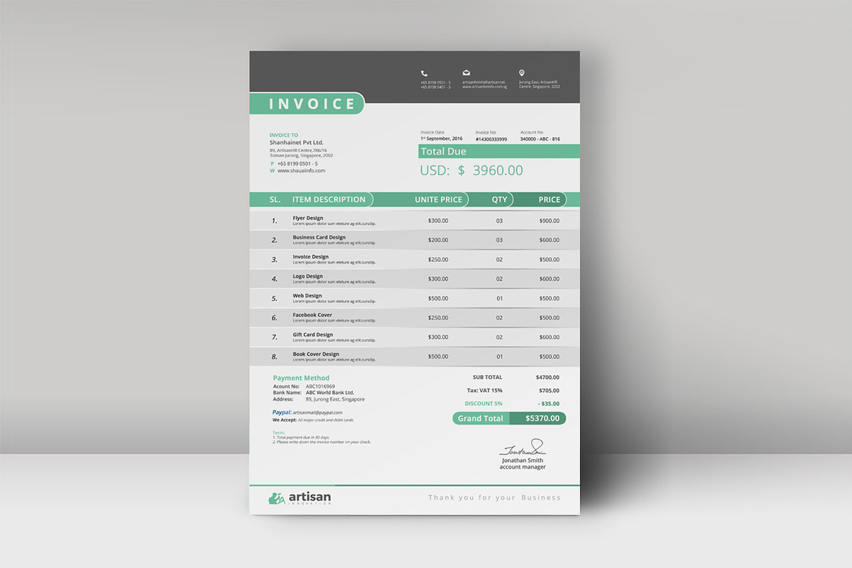 Invoice, a Stationery Template by artisanHR