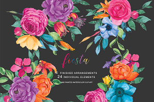 Watercolor Fiesta Flowers Set