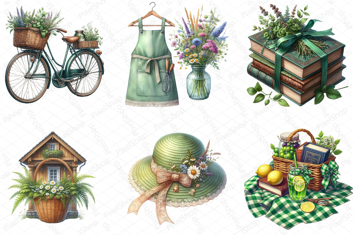 Green Summer Cottagecore Clipart, an Illustration by DreamPrint404 (Photo 4 of 6)