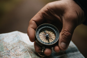 A Hand Holding a Compass Over a Map, a Holiday Photo by Virgo Studio
