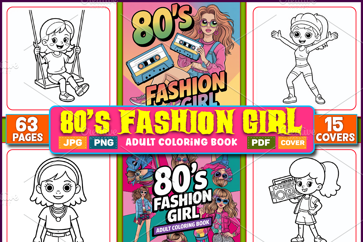 80's Fashion Girl Coloring Pages, a Person Illustration by Ink Gallery (Photo 1 of 5)