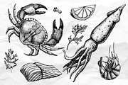 Seafood. Hand Drawn Vintage Set, a Background Graphic by Epine (Thumbnail 2 of 5)