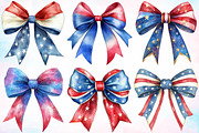 Watercolor 4th of July Bows Clipart, a Seasonal Illustration by Canvas Craft (Thumbnail 3 of 5)