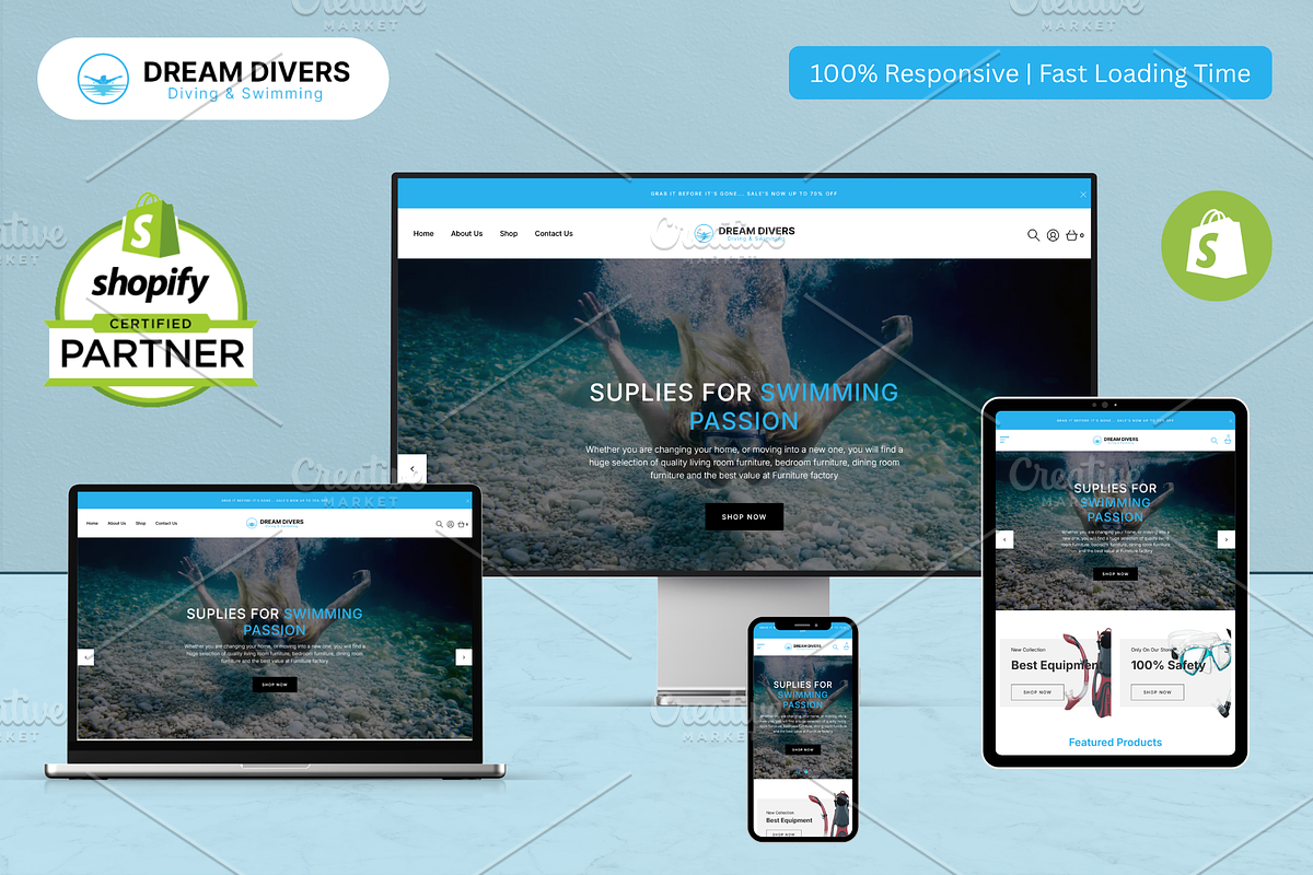 Diving & Swimming Shopify Theme, a Shopify Template by HasnainDEV (Photo 1 of 4)