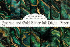 Emerald and Gold Glitter Ink Texture, a Texture Graphic by designcity5