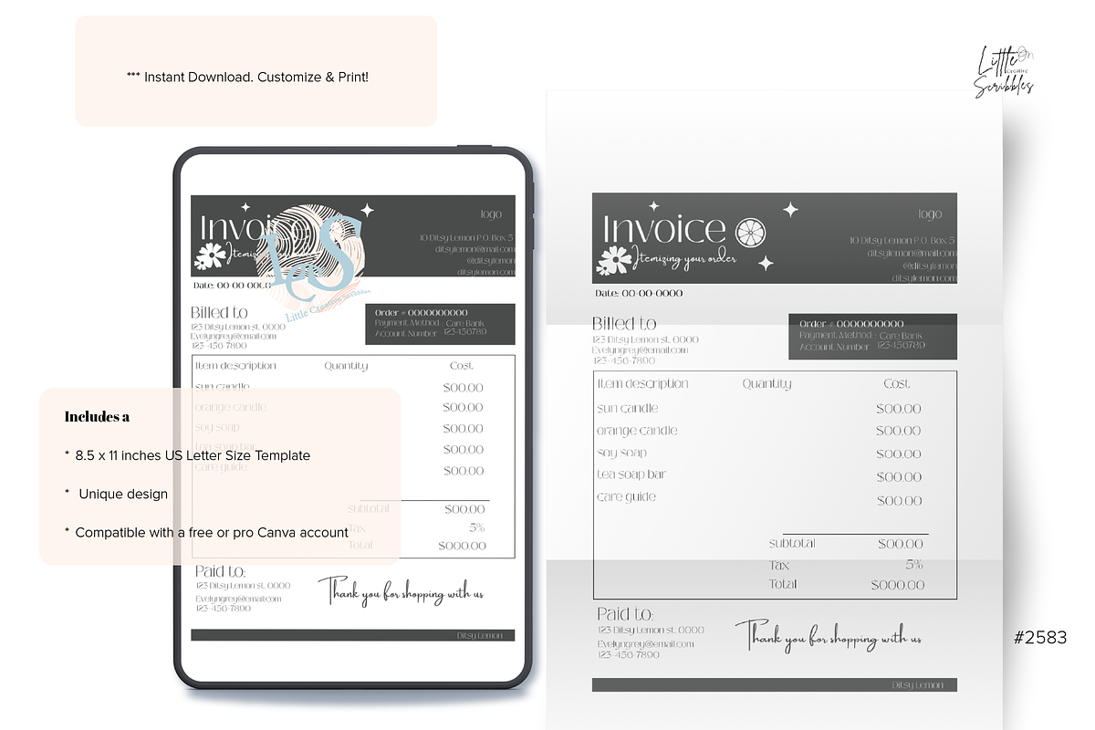 Editable Canva Invoice Template, a Stationery Template by Little Creative Scribbles (Photo 2 of 2)