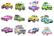 90s Retro Colorful Car Clipart Bundl, an Illustration by Watercolor design (Thumbnail 3 of 5)