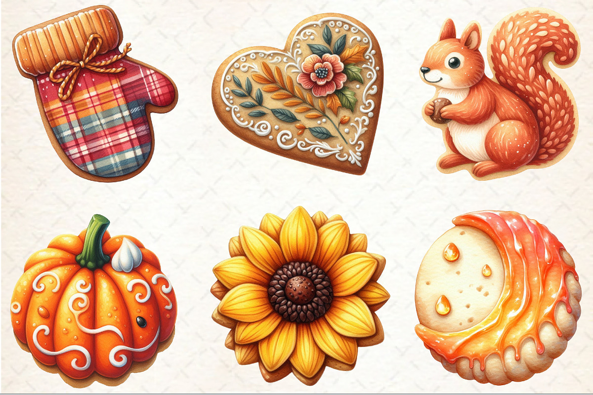 Watercolor Autumn Cookies Clipart, an Illustration by Rose Art (Photo 3 of 5)
