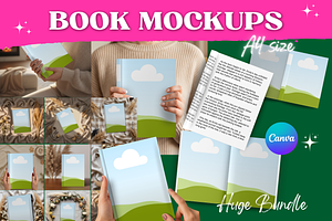 Book Mockup A4 Canva Template Bundle