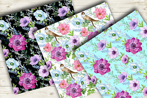 Anemone Seamless Patterns Watercolor