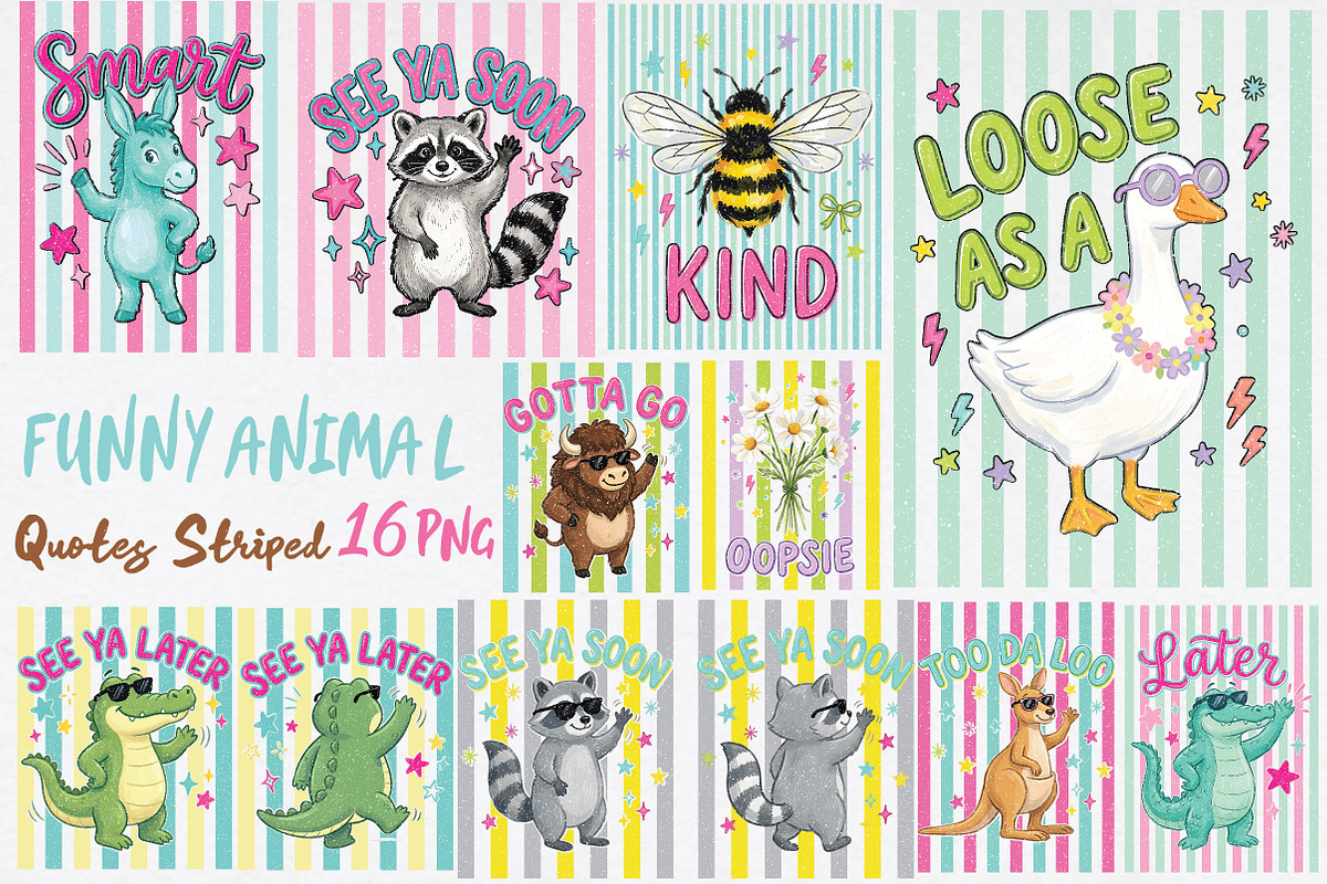 Funny Animal Quotes Striped Bundle, an Illustration by Daily.Designs (Photo 1 of 3)