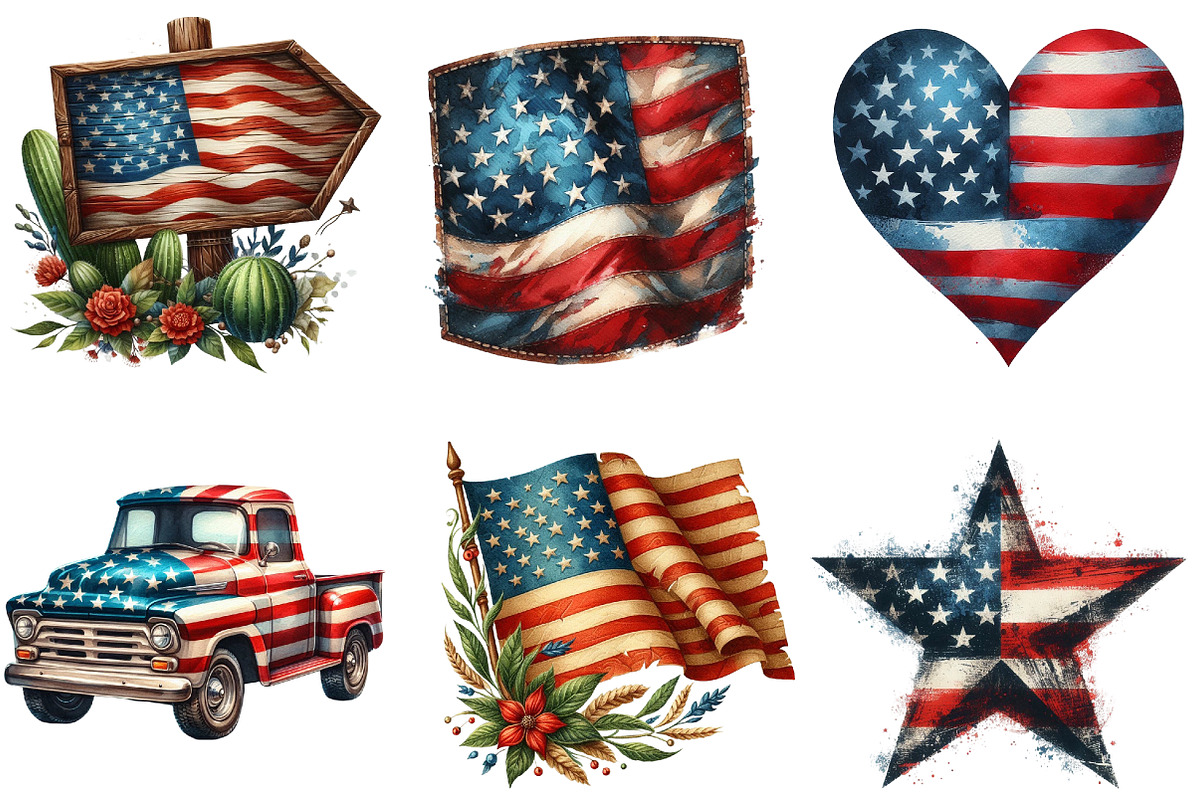 Vintage Grunge American Flag Clipart, an Illustration by DreamArtGraphic (Photo 5 of 6)