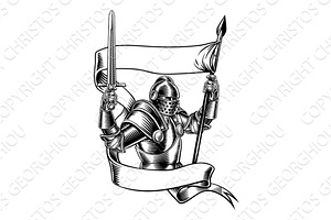 Knight With Banner Battle Flag, an Illustration by Christos Georghiou