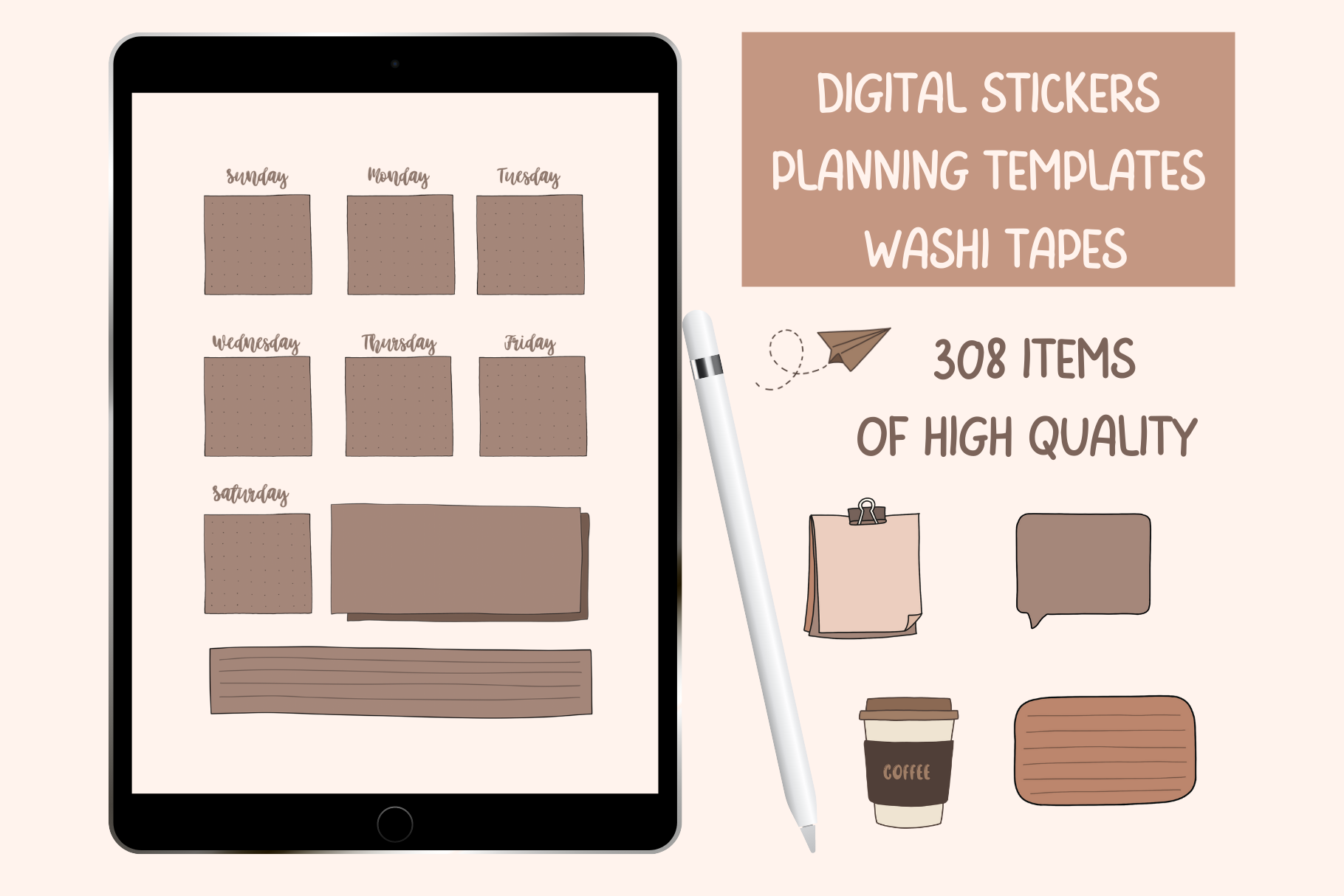 Digital beige planning templates, a Pattern Graphic by Defter