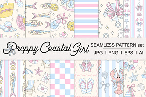 Preppy Coastal Girl seamless pattern