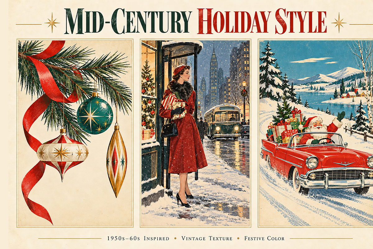 Retro Christmas Illustrations, a Seasonal Illustration by MarisoArt (Photo 2 of 6)