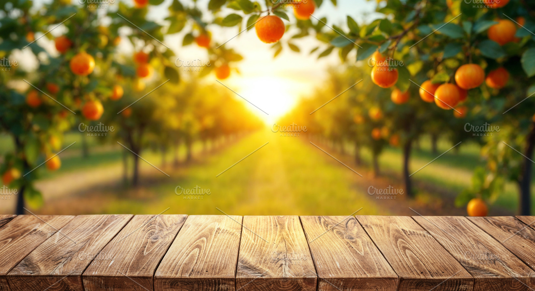 Empty wooden tabletop orange garden, a Background Photo by Volff