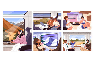 People travel by train set, a Person Illustration by PaperTrident