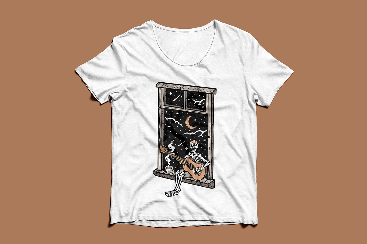 Skull playing guitar in the window, a Food Illustration by gunaonedesign (Photo 3 of 5)