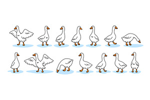 Vector set of geese. Clean outline, an Animal Illustration by GraphiShop