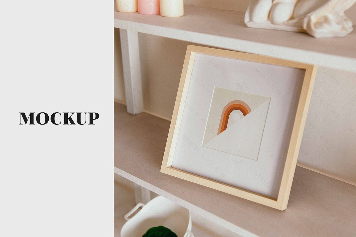 Square Mockup on Shelf Natural tones, a Print Template by HeraclesVisuals (Photo 1 of 2)