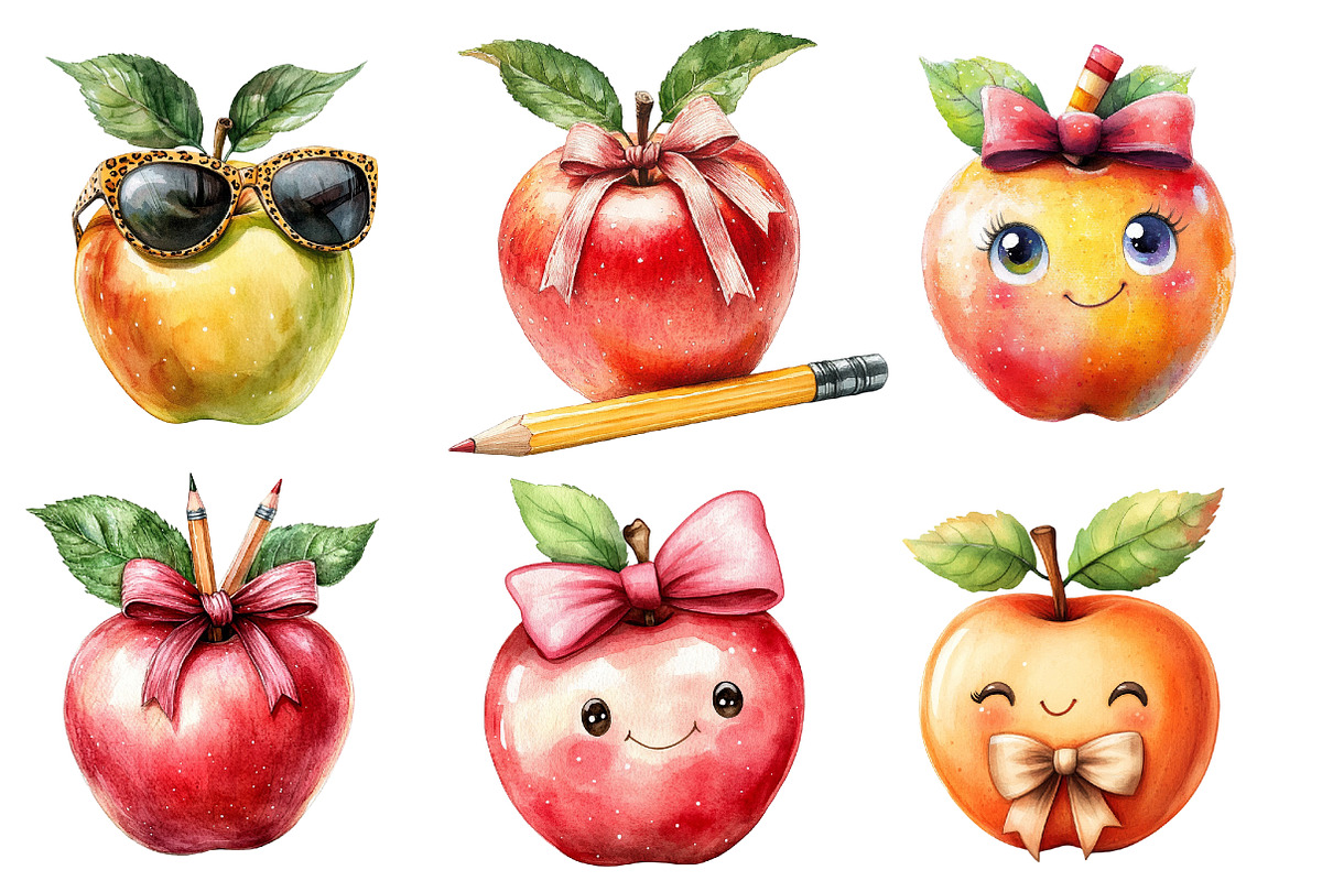 Back to School Funny Apple Clipart, an Illustration by Designworld (Photo 5 of 6)