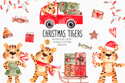 Watercolor Christmas Tiger Clipart, an Illustration by YuliyaArtGarden (Thumbnail 1 of 10)