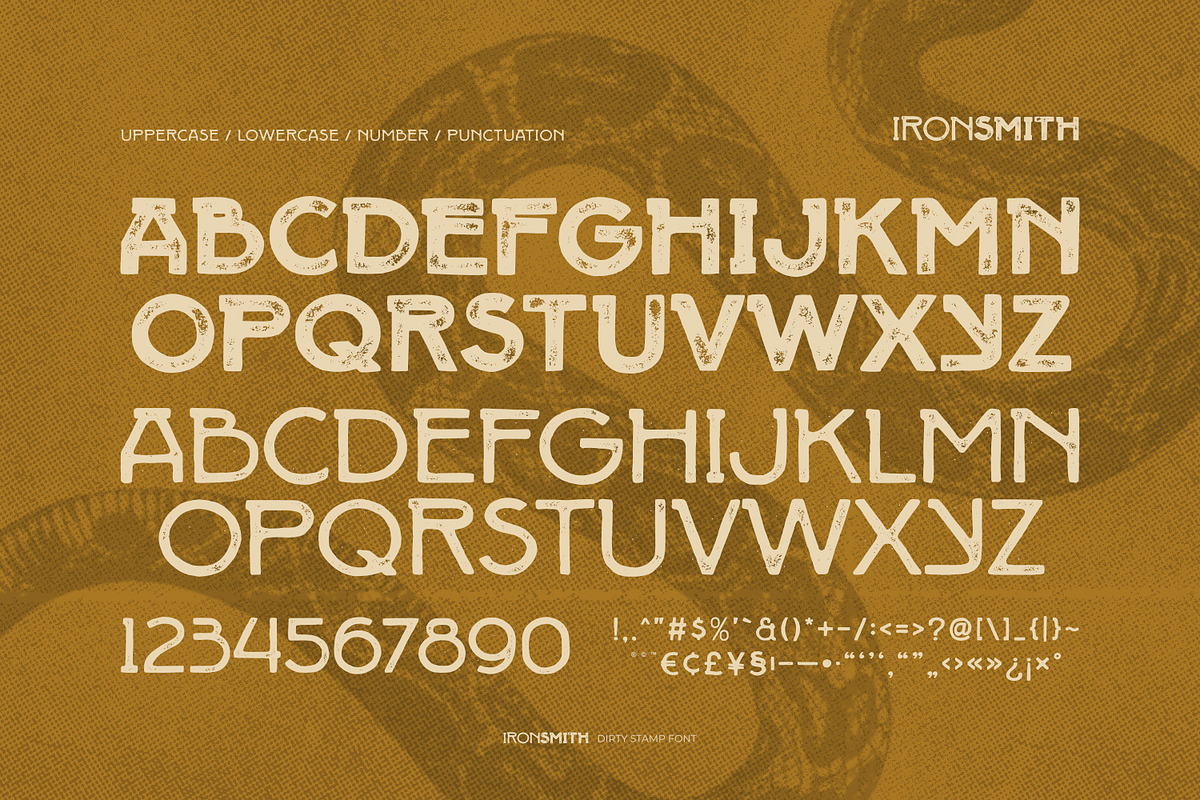 Iron Smith - Dirty Stamp Font, a Sans Serif Font by ikiiko (Photo 6 of 7)