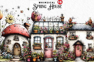 Whimsical Spring House Clipart, an Illustration by Watercolor design