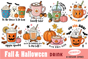 Fall Autumn Halloween Drink PNG Bund, an Illustration by CreationArt