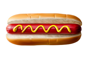A hot dog sits in a soft bun, topped, a Food Illustration by Woters little shop