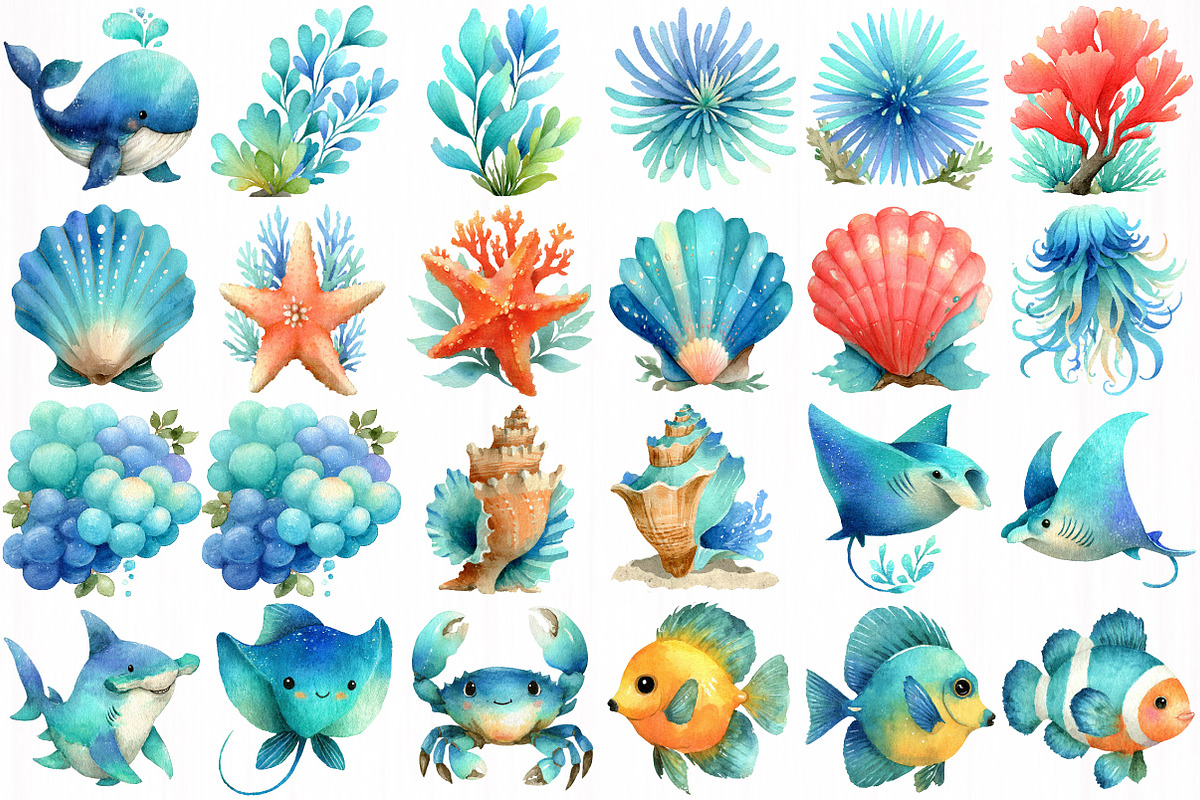 Sea Creature Clipart, an Illustration by DreamCafeArt (Photo 2 of 7)