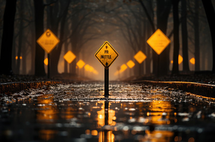 Black road sign standing in the cent, a Photo by SaroStock