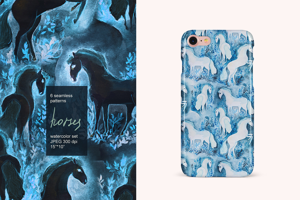 Floral horse seamless watercolor set, a Pattern Graphic by PatternsBlooming (Photo 4 of 6)
