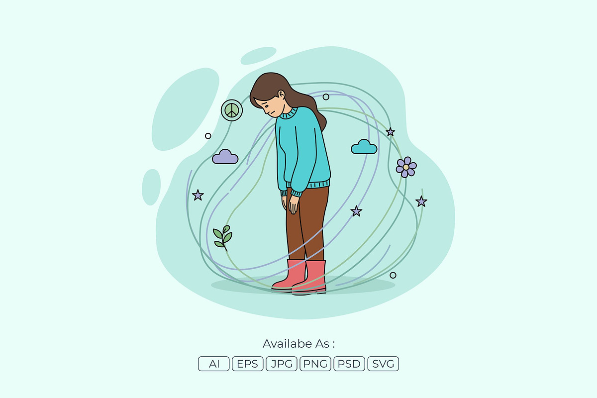 Sad Woman Standing with Head Down, a Person Illustration by Partikusi Design (Photo 2 of 3)