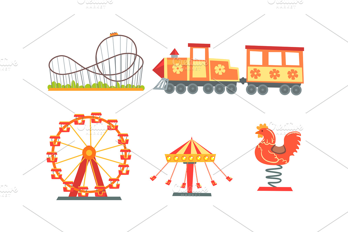 Amusement Park Attractions, an Illustration by TopVectors
