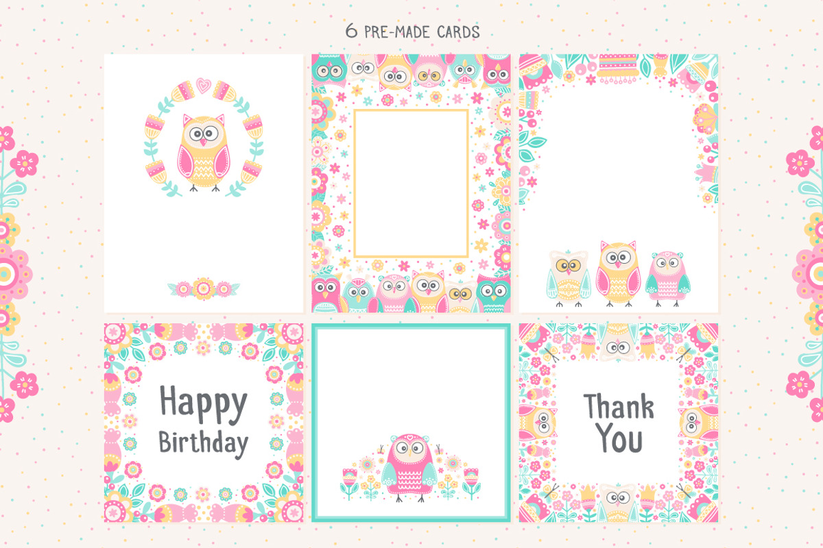 Owls And Flowers. Vector Clip Art., an Illustration by Fairy dreams (Photo 6 of 10)