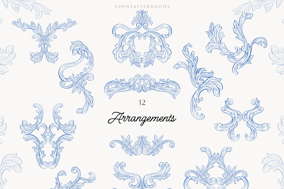 Azure Baroque LineArt, a Decorative Illustration by SunnyAfternoons (Photo 14 of 15)