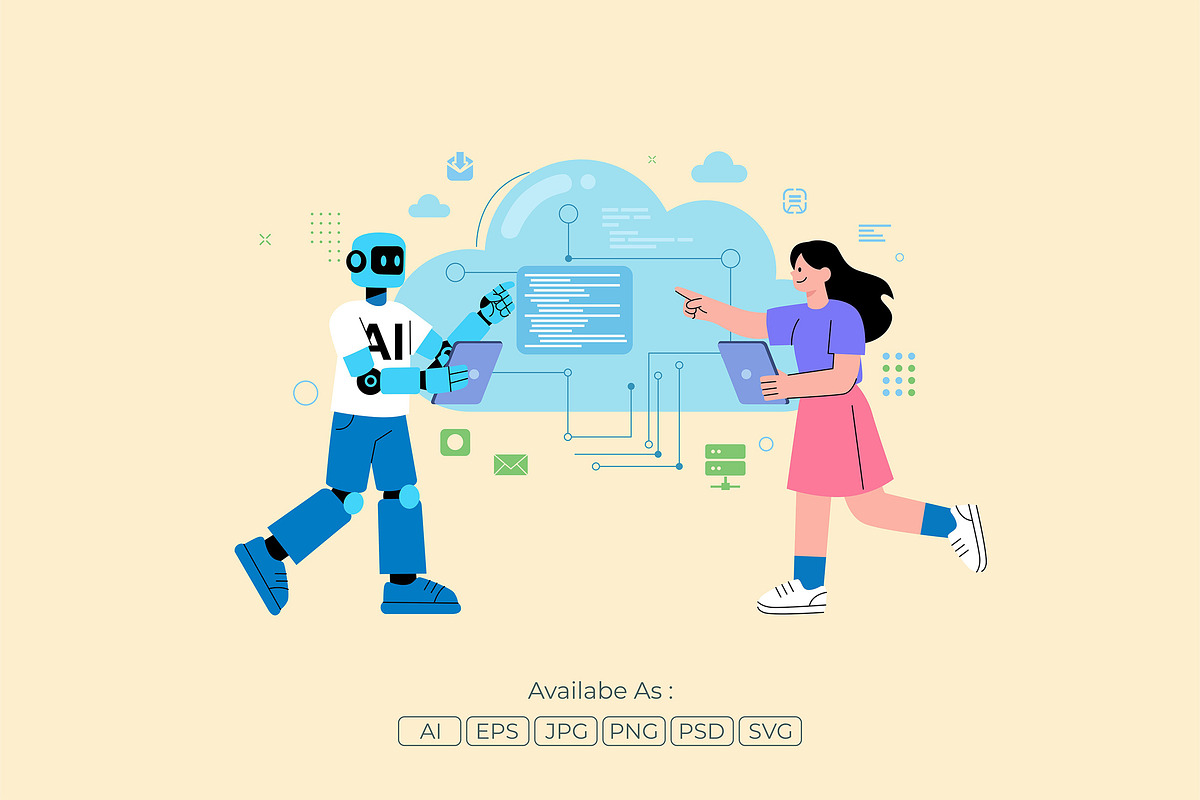 AI & Human Cloud Data Process, a Technology Illustration by Partikusi Design (Photo 2 of 3)