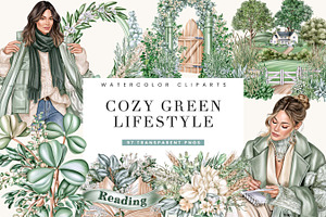 Watercolor Cozy Green Lifestyle, an Object Illustration by BusyDaydesign