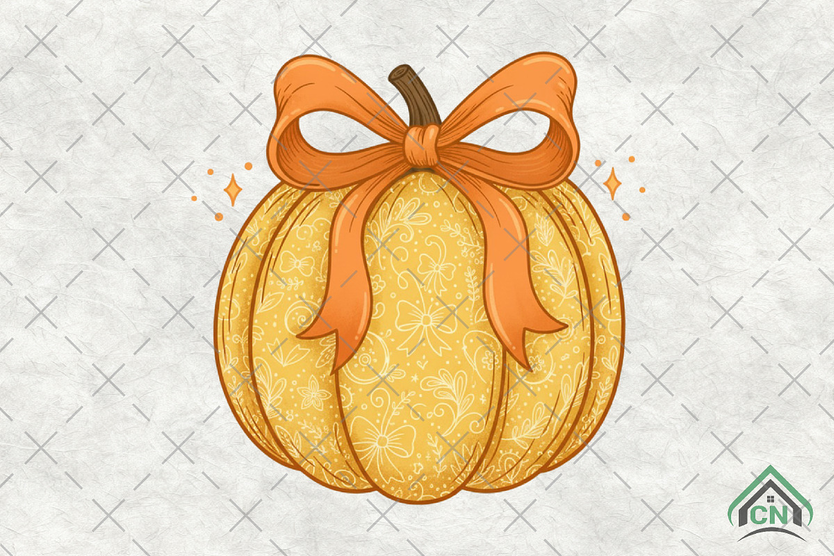 Coquette Pumpkin Grandmillennial PNG, an Illustration by Craft Nest (Photo 1 of 6)